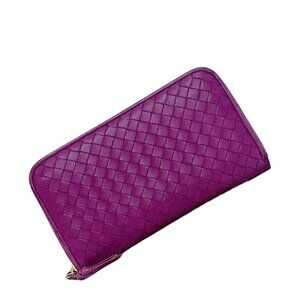 Bottega Veneta Round Zipper Long Wallet Purple Intrecciato